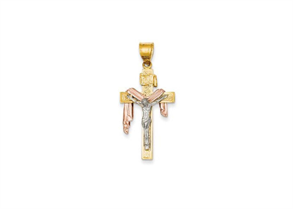 Three Tone Plated Crucifix Cross Pendant